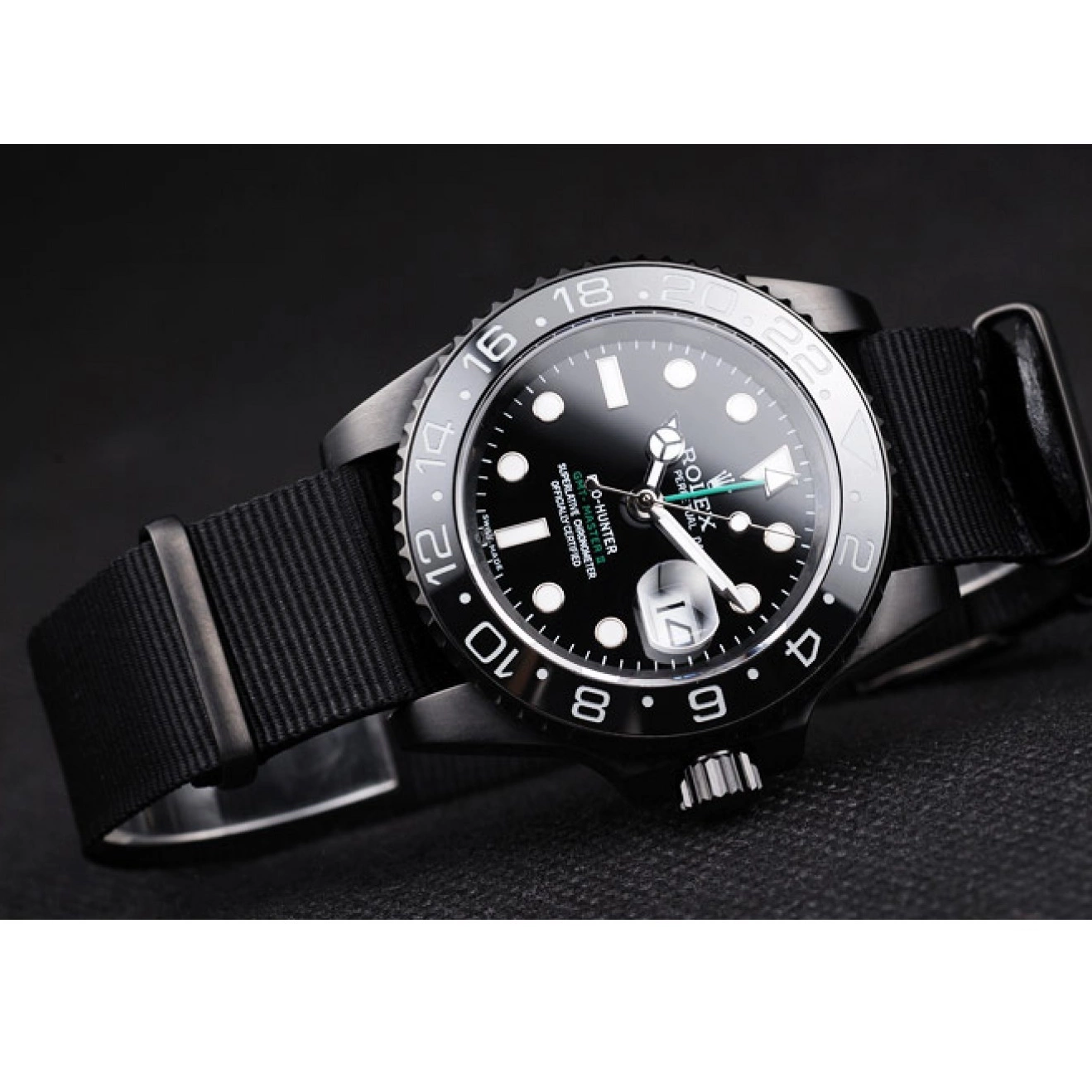 Aaa replica watch Master Black Swiss Black Fabric GMT Rolex Pro-Hunter Dial Strap II 0707